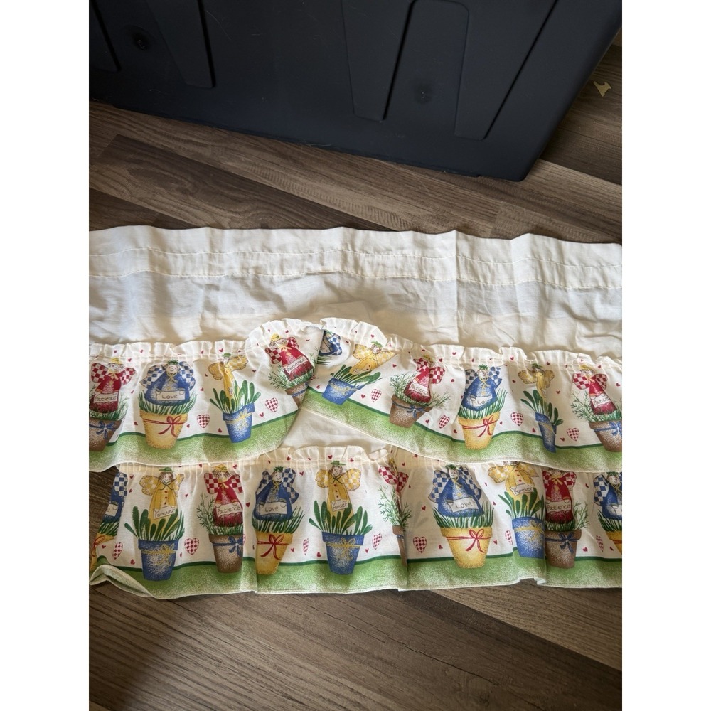 Set of 2 Angel Garden 48 Inch Window Valences White Ruffled Country Decor